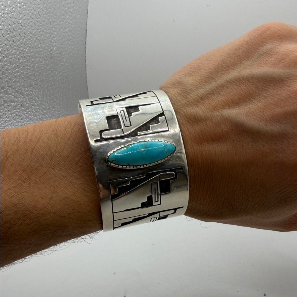 Sterling Silver Turquoise Statement Cuff Bracelet… - image 2